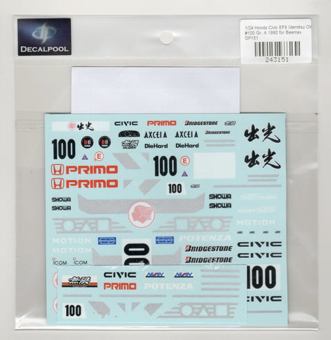 デカールプール DP151 1/24 ホンダ シビック EF9 出光オイル #100 JTC 90' for EF3