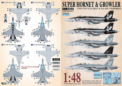 DXM 11-4352 1/48 アメリカ海軍 F/A-18E/F & EA-18G VX-9 ヴァンパイアーズ カルトグラフ製デカール