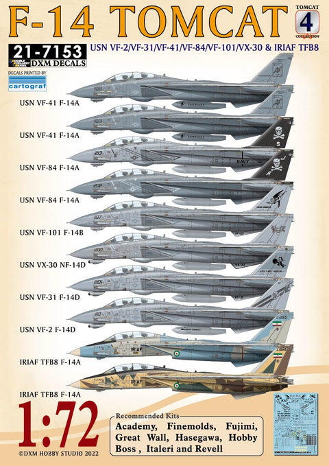 DXM 21-7153 1/72 アメリカ海軍 VF-2/31/41/84/101＆イラン空軍 F-14 トムキャット コレクション #4