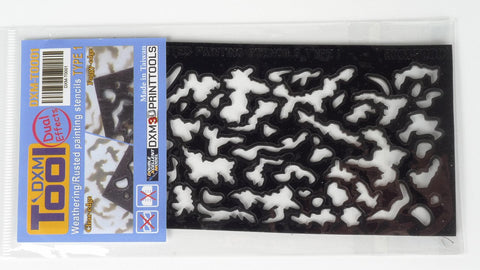 DXM T0001 ウェザリング/錆/退色 デュアルエフェクト エアブラシステンシル #1（15cm X 7cm）