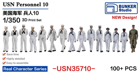 バンカースタジオ USN35710 1/350 WWIIアメリカ海軍 フィギュアセット 10 乗組員