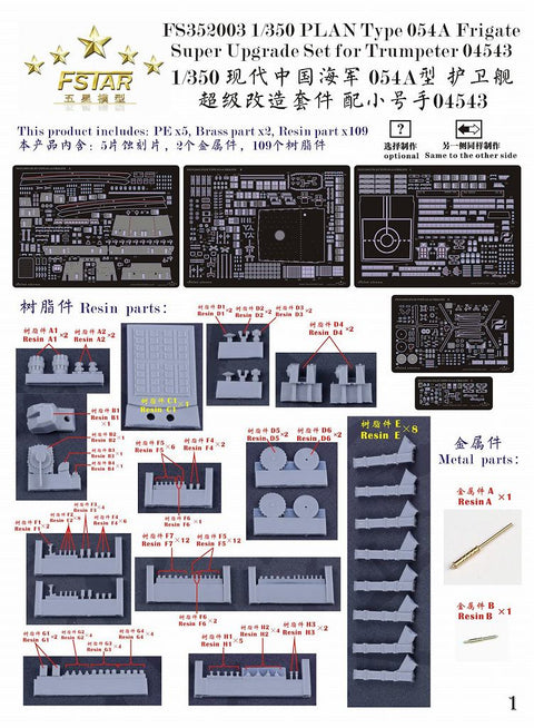 ファイブスターモデル FS352003 1/350 中国人民解放軍 海軍 054型A FFG-529 ジョウシャン スーパーアップグレードセット(トランぺッター 04543用)