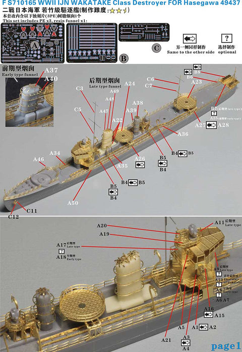 ファイブスターモデル FS710165 1/700 日本海軍 若竹型駆逐艦用 アップグレードセット(ハセガワ49437用)