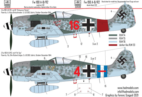 HADモデル 32039 1/32 Fw 190 A-8/R2 デカールシート