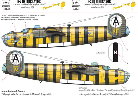 HADモデル 32070 1/32 B-24D「レモンドロップ」組立式艦艇用デカール