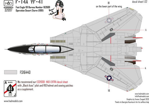 HADモデル 32097 1/32 F-14A デザートストーム「スペードの女王」デカールシート