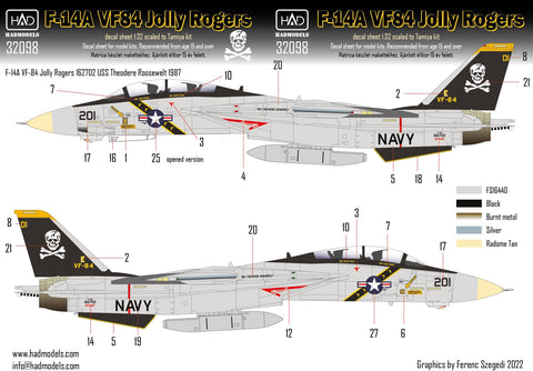 HADモデル 32098 1/32 F-14A ジョリーロジャース USS セオドア・ルーズベルト デカールシート
