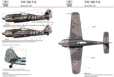 HADモデル 48106 1/48 FW 190 F-8（2ドイツ空軍）デカールシート