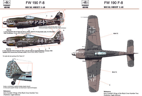 HADモデル 48106 1/48 FW 190 F-8（2ドイツ空軍）デカールシート
