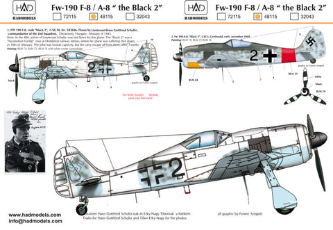 HADモデル 48115 1/48 Fw-190 F-8 / A-8（ドイツ空軍「ブラック2」）デカールシート