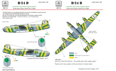HADモデル 48152 1/48 B-24 D グリーンドラゴン USAAF デカールシート