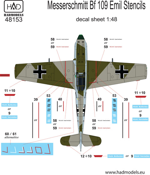 HADモデル 48153 1/48 Bf 109 E フルステンシルマトリカ