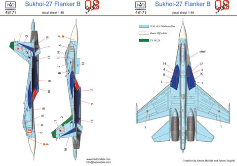 HADモデル 48171 1/48 Su-27（ロシア08シャーク）デカール