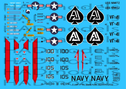 HADモデル 48217 1/48 F-14A ブラックエース/USSニミッツ デカールシート