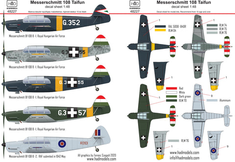 HADモデル 48227 1/48 メッサーシュミット Bf 108 タイフン デカールシート