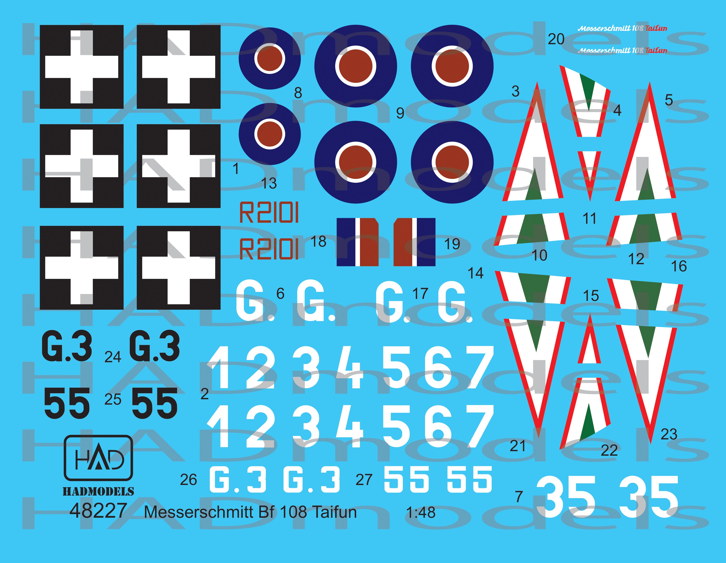 HADモデル 48227 1/48 メッサーシュミット Bf 108 タイフン デカール