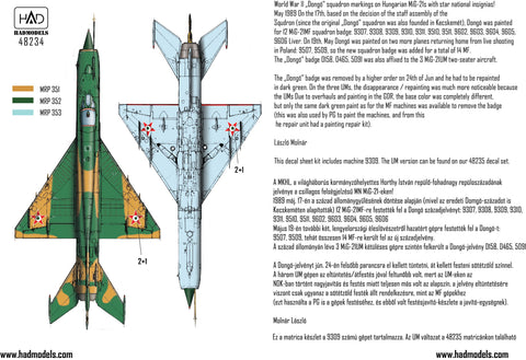 HADモデル 48234 1/48 MiG-21 MF HUNAF 9309 ドンゴ飛行隊 デカール シート