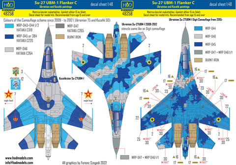 HADモデル 48258 1/48 Su-27UBM-1 ウクライナとカザフスタンの塗装スキーム デカールシート