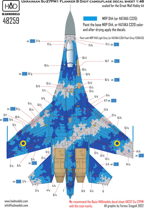 HADモデル 48259 1/48 ウクライナ Su-27 P1M フランカー B 数字迷彩デカール  再版 2024