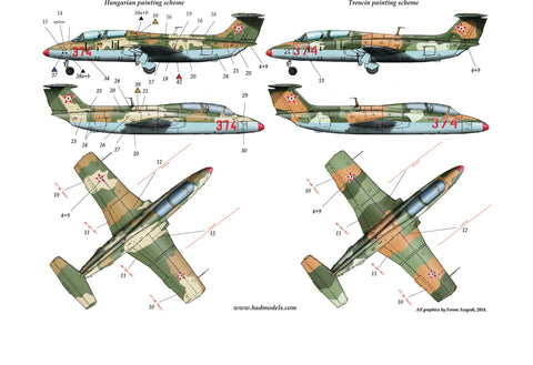 HADモデル 72138 1/72 L-29（ハンガリー、ブルガリア、ルーマニア）デカールシート