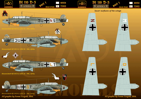 HADモデル 72152 1/72 メッサーシュミット Bf 110 D-3 ”アフリカ” Part 1 デカールシート