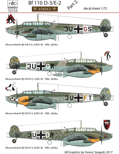 HADモデル 72153 1/72 Bf 110 D-3 パート2 デカールシート