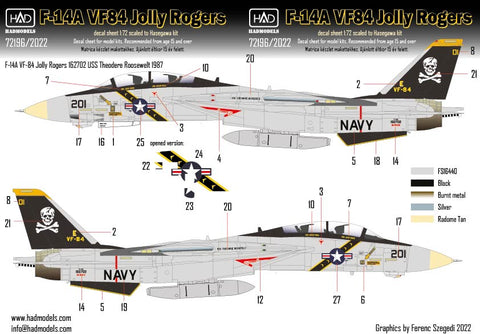 HADモデル 72196 1/72 F-14A VF-84 ジョリーロジャース デカールシート