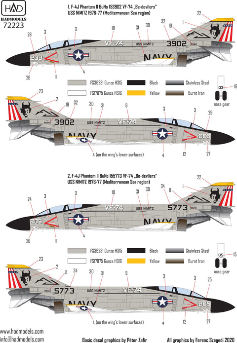 HADモデル 72223 1/72 F-4J ファントム II 「ビーデビラーズ」 USS ニミッツ 70年代 デカールシート