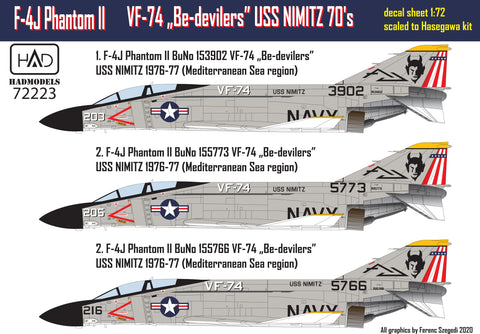 HADモデル 72223 1/72 F-4J ファントム II 「ビーデビラーズ」 USS ニミッツ 70年代 デカールシート