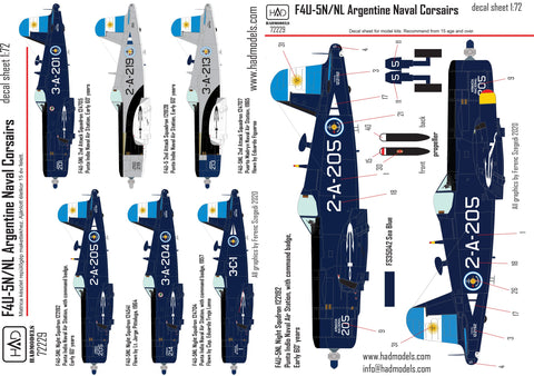 HADモデル 72229 1/72 F4U-5N / NL アルゼンチン海軍コルセア デカールシート