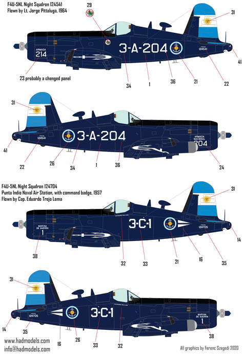 HADモデル 72229 1/72 F4U-5N / NL アルゼンチン海軍コルセア デカールシート