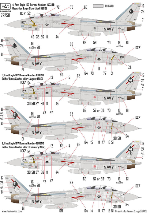 HADモデル 72250 1/72 F-14A ブラックエース「ファイナル・カウントダウン」デカールシート