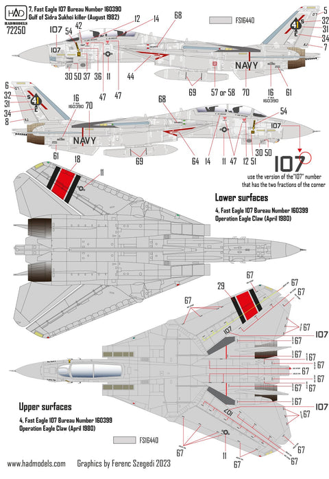 HADモデル 72250 1/72 F-14A ブラックエース「ファイナル・カウントダウン」デカールシート