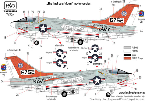 HADモデル 72256 1/72 A-7E アメリカ海軍航空試験センター「最後のコパントダウン」デカールシート