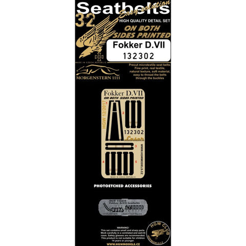 HGW 132302 1/32 フォッカー D.VII シートベルト pre-cut (laser) | double-sided printing