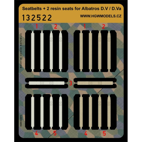 HGW 132522 1/32 アルバトロス D.V / D.Va + シート シートベルト pre-cut (laser) | inc. 2 resin seats | ウイングナットウイングス用