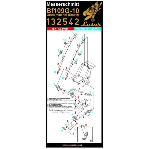 HGW 132542 1/32 メッサーシュミット Bf 109G-10 シートベルト pre-cut (laser) | Orlon material (Ersatz)