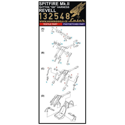 HGW 132548 1/32 スピットファイア Mk.II / サットン "QS" ハーネス シートベルト pre-cut (laser) | レベル用