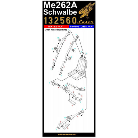 HGW 132560 1/32 メッサーシュミット Me 262A シュワルベ シートベルト pre-cut (laser) | Orlon | レベル, トランぺッター用