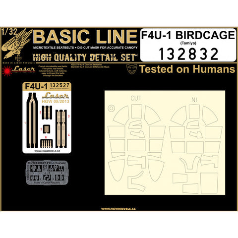 HGW 132832 1/32 F4U-1 バードケージ  シートベルト BASIC LINE: seatbelts + masks | タミヤ用