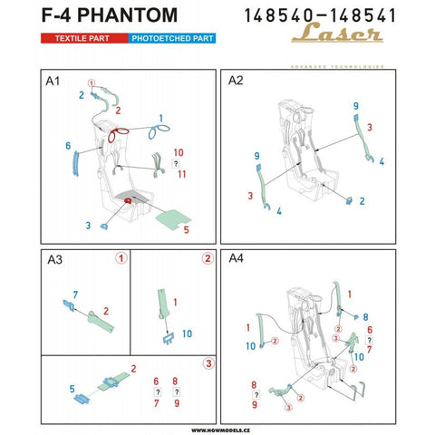 HGW 148541 1/48 F-4 ファントム (NAVY) シートベルト pre-cut (laser) | アカデミー, エデュアルド用