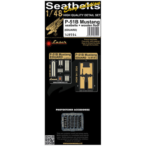 HGW 148594 1/48 P-51B マスタング - Seatbelts + Laser Floor シートベルト pre-cut (laser) | エデュアルド用