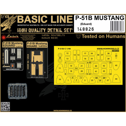 HGW 148826 1/48 P-51B マスタング シートベルト BASIC LINE: seatbelts + masks | エデュアルド用