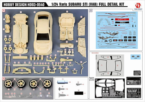 ホビーデザイン HD03-0540 1/24 Varis スバル STI (VAB) フルディティールキット (レジン+エッチングパーツ+デカール+メタルホイール+メタルパーツ)