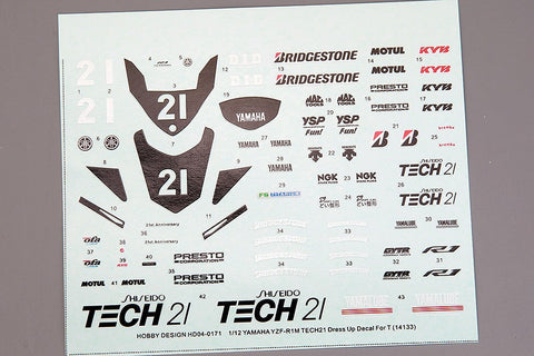 ホビーデザイン HD04-0171 1/12 ヤマハ YZF-R1M "Tech21" ドレスアップ デカール (タミヤ用) (141333)