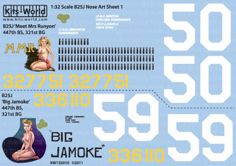 キッツワールド KW132010 1/32 北アメリカ B-25J ミッチェル 'Meet Mrs Runyon/Big Jamoke' - フルカラーデカール