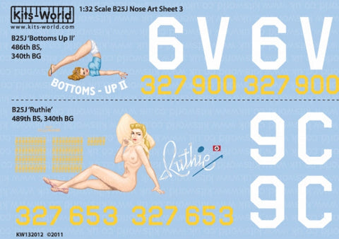 キッツワールド KW132012 1/32 北アメリカ B-25J ミッチェル 'Bottoms Up II/Ruthie' - フルカラーデカール