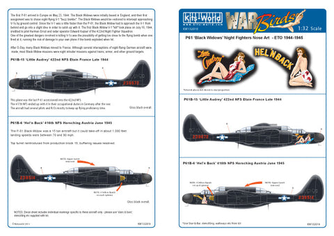 キッツワールド KW132019 1/32 ノースロップ P-61 'リトルアンドリィ/ヘル 'N' バック' - フルカラーデカール