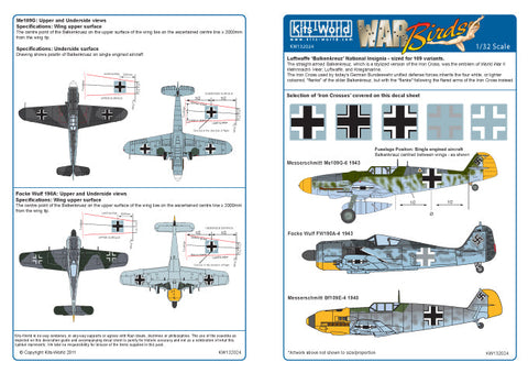 キッツワールド KW132024 1/32 ドイツ空軍の国家章 (Me109 ヴァリアンツ) - フルカラーデカール
