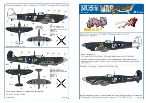 キッツワールド KW132034 1/32 イギリス空軍 スピットファイアMk VIII 第79飛行隊 `Hava Go Jo`, 第79飛行隊 `Avagrog`